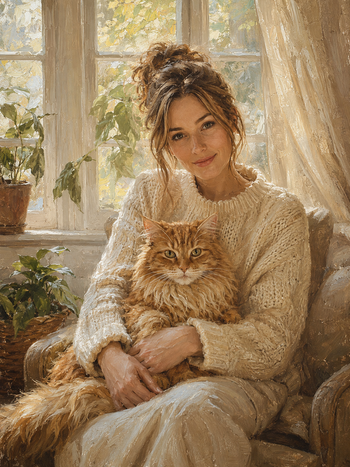 Sunlit Window Cat - Personalized Pet Owner Portrait